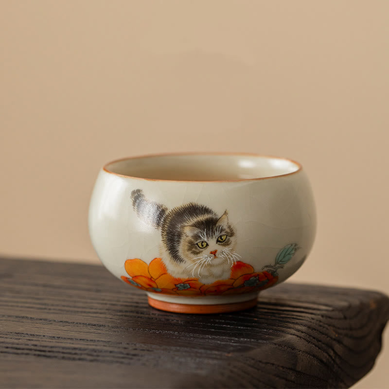 Taza de té de kung fu con forma de gato caqui y Buddha Stones - image 1