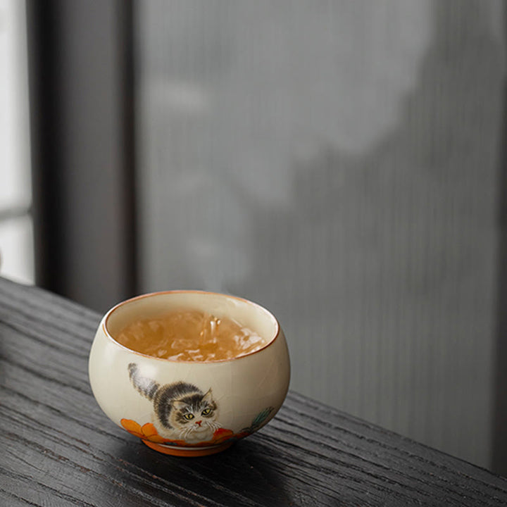 Taza de té de kung fu con forma de gato caqui y Buddha Stones - image 5