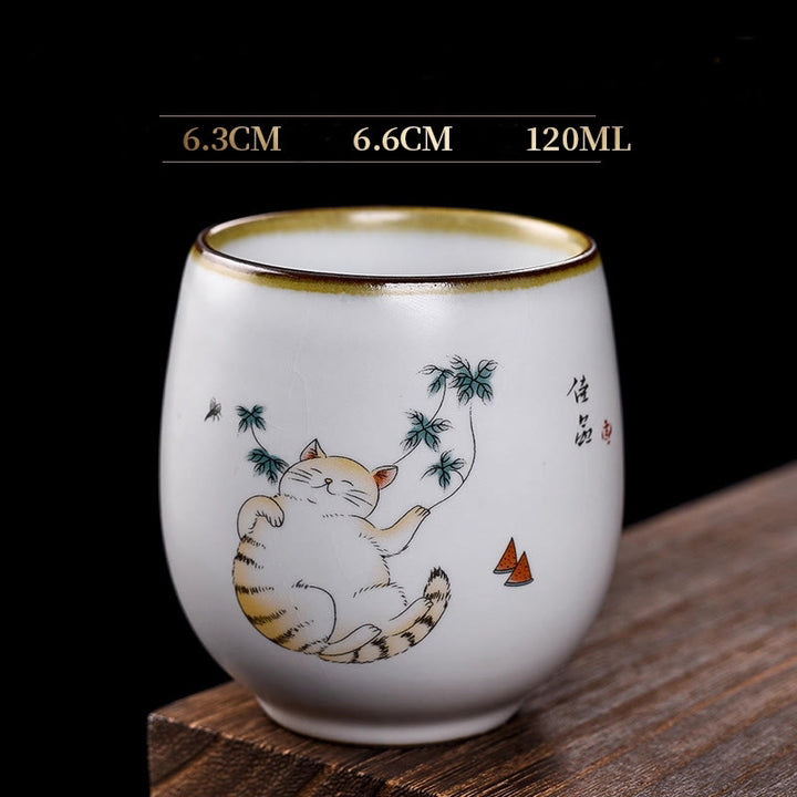 Taza de té de kung fu con diseño de gato acostado y ramas de Buddha Stones con caja de regalo - Gato tumbado y hojas 6,3 cm x 6,6 cm x 120 ml - image 13