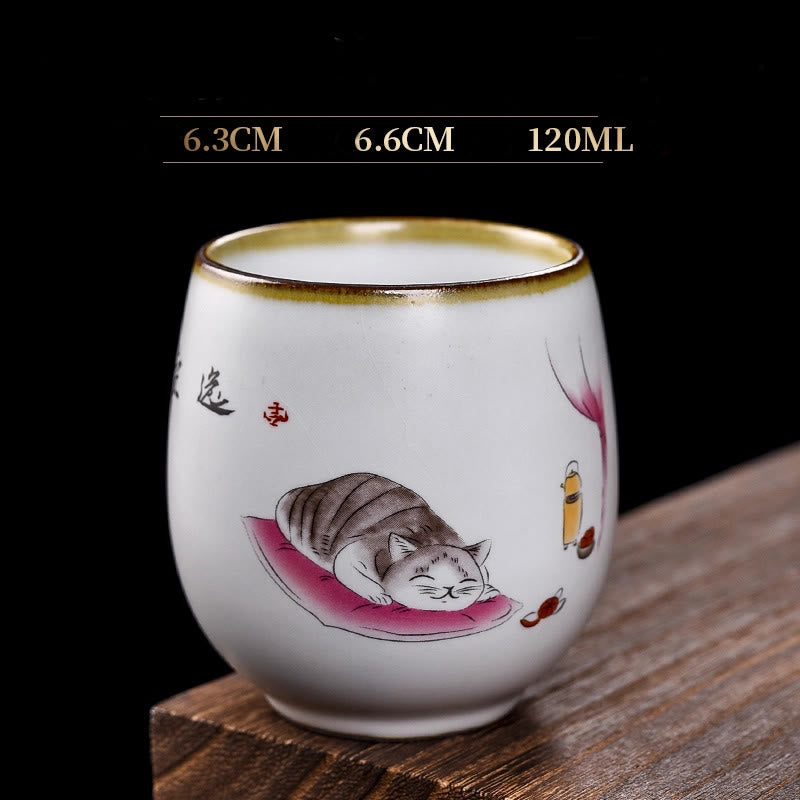 Taza de té de kung fu con diseño de gato acostado y ramas de Buddha Stones con caja de regalo - Gato tumbado y manta 6,3 cm x 6,6 cm x 120 ml - image 12