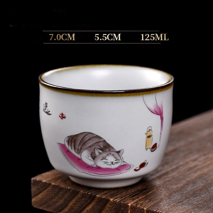 Taza de té de kung fu con diseño de gato acostado y ramas de Buddha Stones con caja de regalo - Gato tumbado y manta 7 cm x 5,5 cm x 125 ml - image 17