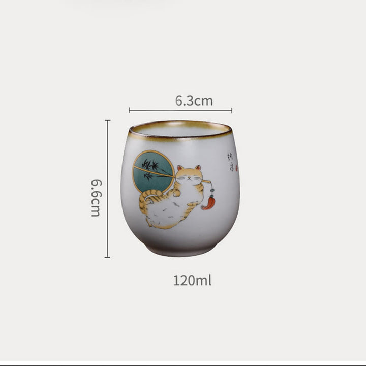 Taza de té de kung fu con diseño de gato acostado y ramas de Buddha Stones con caja de regalo - image 15