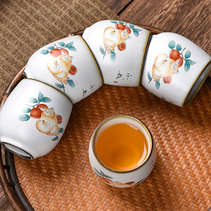 Taza de té de kung fu con diseño de gato acostado y ramas de Buddha Stones con caja de regalo - image 9