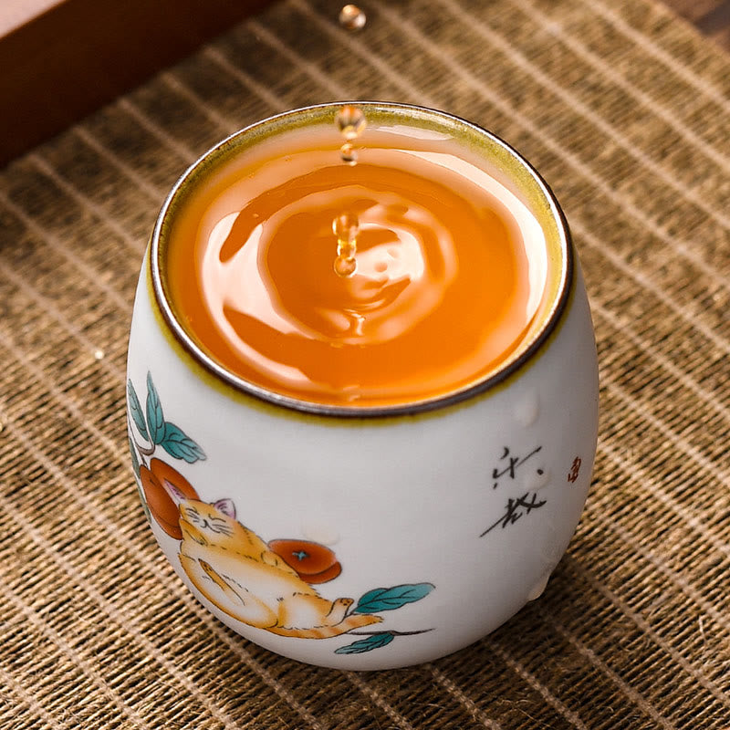 Taza de té de kung fu con diseño de gato acostado y ramas de Buddha Stones con caja de regalo - image 6