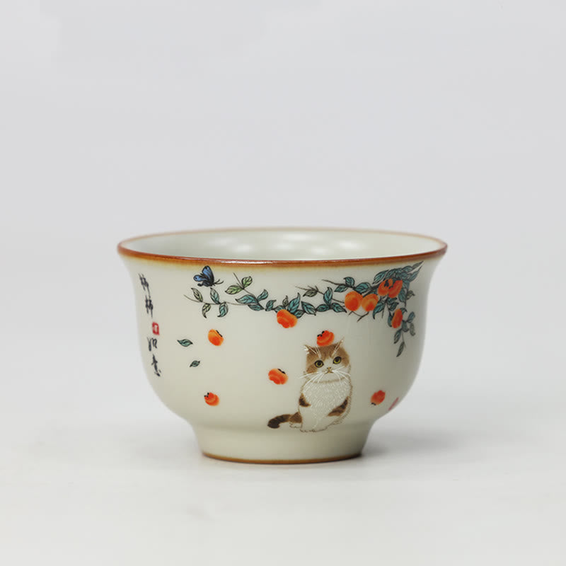Taza de té de kung fu con diseño de gato y mariposa de Buddha Stones - Gato 2,67 pulgadas x 1,69 pulgadas x 2,2 oz (6,8 cm x 4,3 cm x 65 ml) - image 10