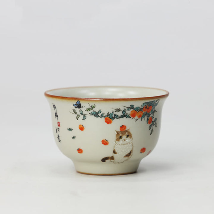 Taza de té de kung fu con diseño de gato y mariposa de Buddha Stones - Gato 2,67 pulgadas x 1,69 pulgadas x 2,2 oz (6,8 cm x 4,3 cm x 65 ml) - image 10