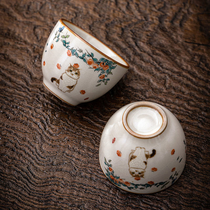 Taza de té de kung fu con diseño de gato y mariposa de Buddha Stones - Gato 2,36 pulgadas x 1,88 pulgadas x 2,37 oz (6 cm x 4,8 cm x 70 ml) - image 0