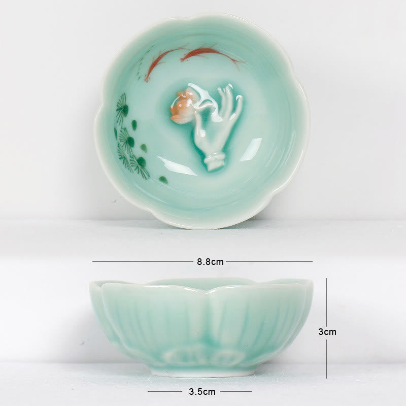 Taza de té de kung fu con mano de loto y pez koi de piedras de Buddha Stones - Pez Koi Rojo y Mano 8,8 cm x 3 cm x 3,5 cm - image 8
