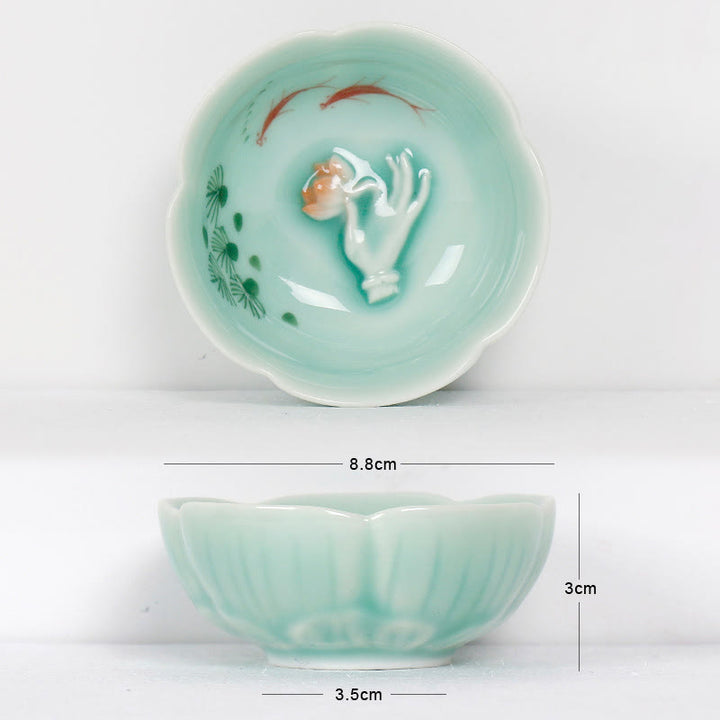 Taza de té de kung fu con mano de loto y pez koi de piedras de Buddha Stones - Pez Koi Rojo y Mano 8,8 cm x 3 cm x 3,5 cm - image 8