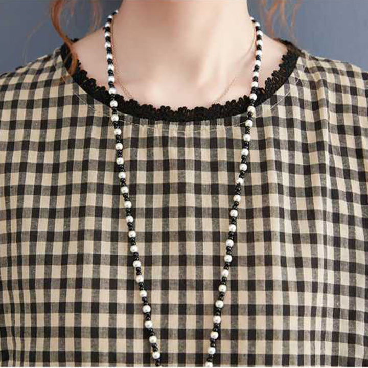 Vestido midi de algodón de manga larga con cuello redondo, volantes y bolsillos, estampado a cuadros otoñales de Buddha Stones - image 12