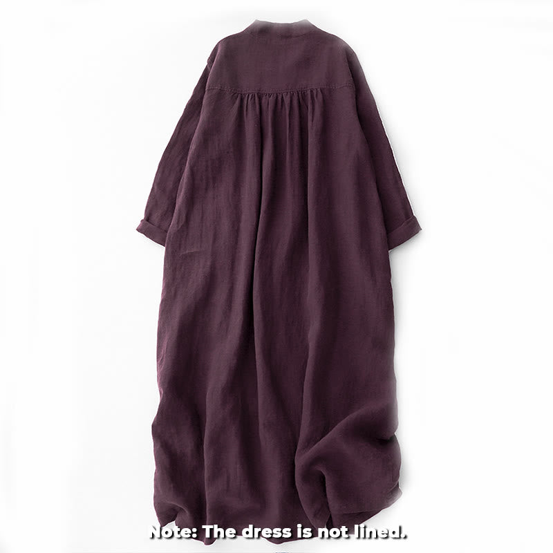 Vestido midi de algodón con mangas largas y cuello en V y botones en color magenta oscuro con estampado de Buddha Stones Fall - image 1