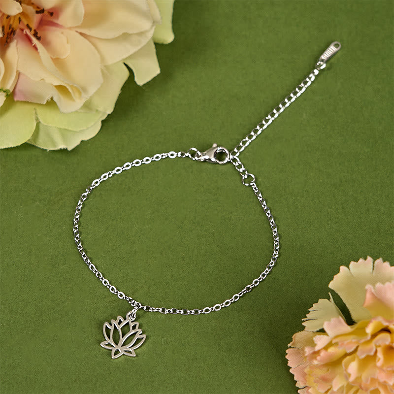 Pulsera de acero de titanio con diseño de loto y Buddha Stones - image 1
