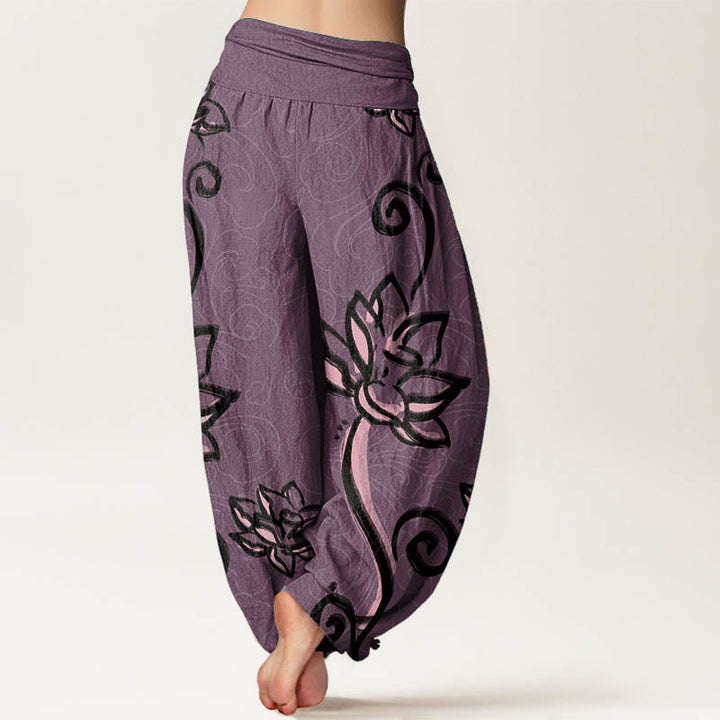 Pantalones harén de algodón puro con diseño de nubes de loto y Buddha Stones para mujer, cintura elástica - image 10
