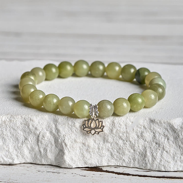 Pulsera de la suerte con Buddha Stones en plata de ley 925 y jade cian natural de loto - 20 centímetros - image 0