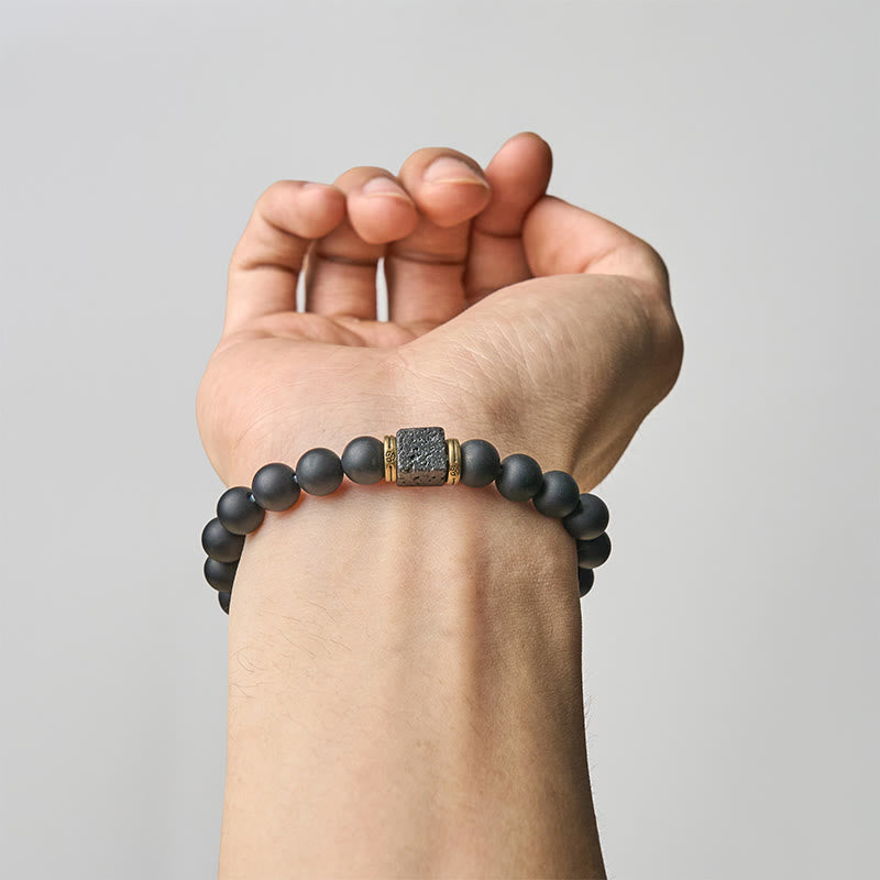 Pulsera de la fortuna con Buddha Stones de ónix negro esmerilado natural y piedra de lava cuadrada - image 4