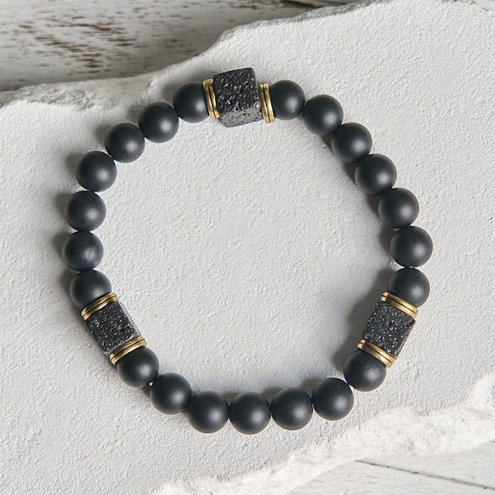 Pulsera de la fortuna con Buddha Stones de ónix negro esmerilado natural y piedra de lava cuadrada - image 5