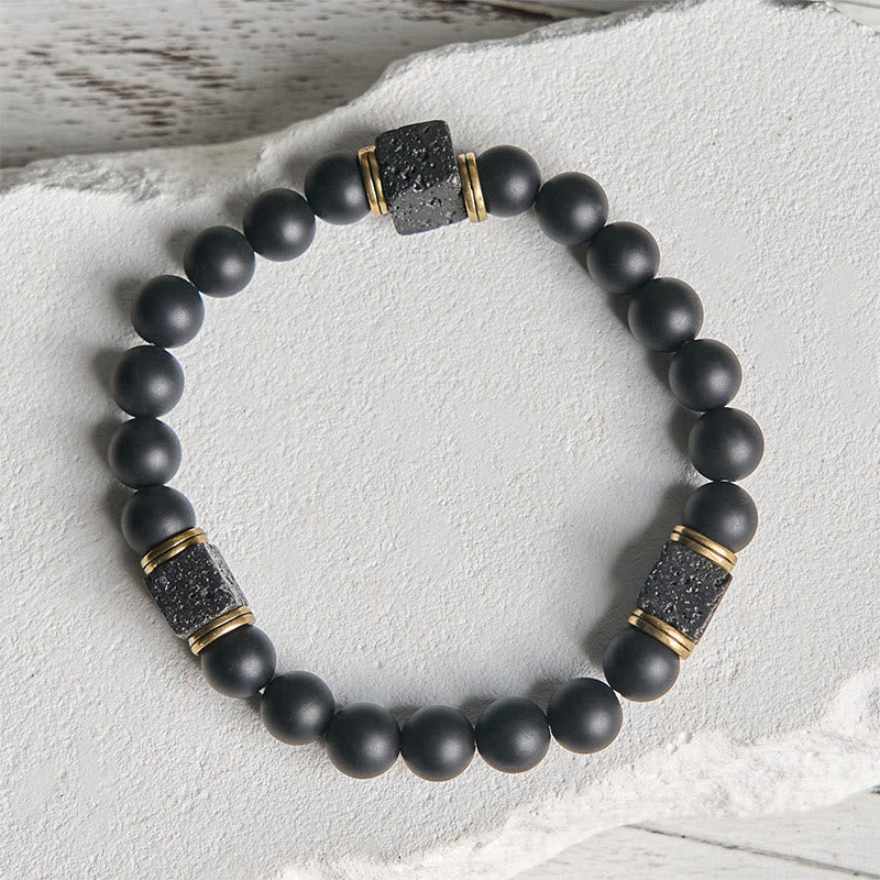 Pulsera de la fortuna con Buddha Stones de ónix negro esmerilado natural y piedra de lava cuadrada - image 2