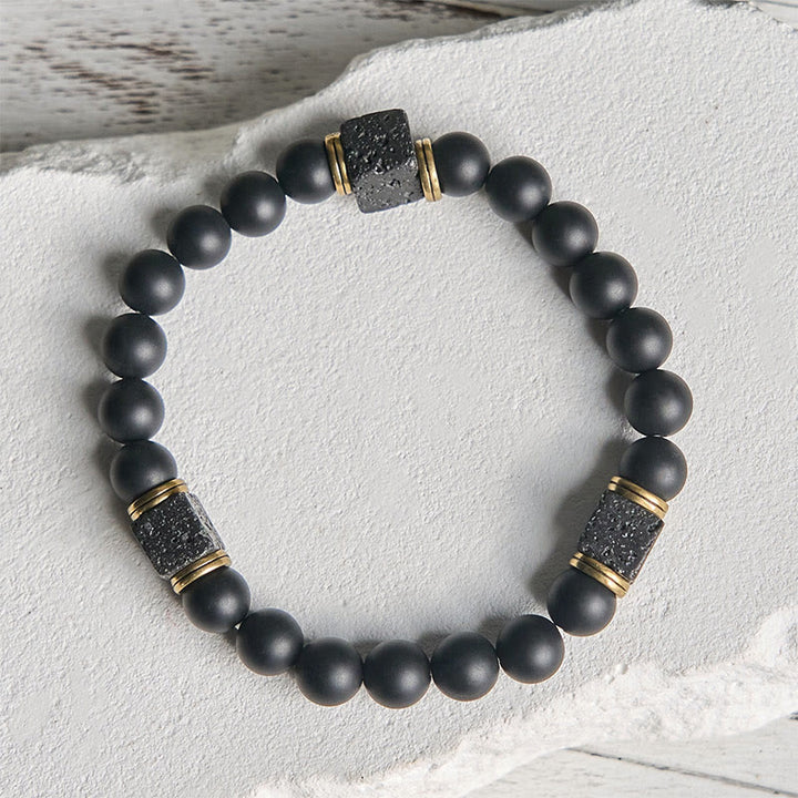Pulsera de la fortuna con Buddha Stones de ónix negro esmerilado natural y piedra de lava cuadrada - image 2