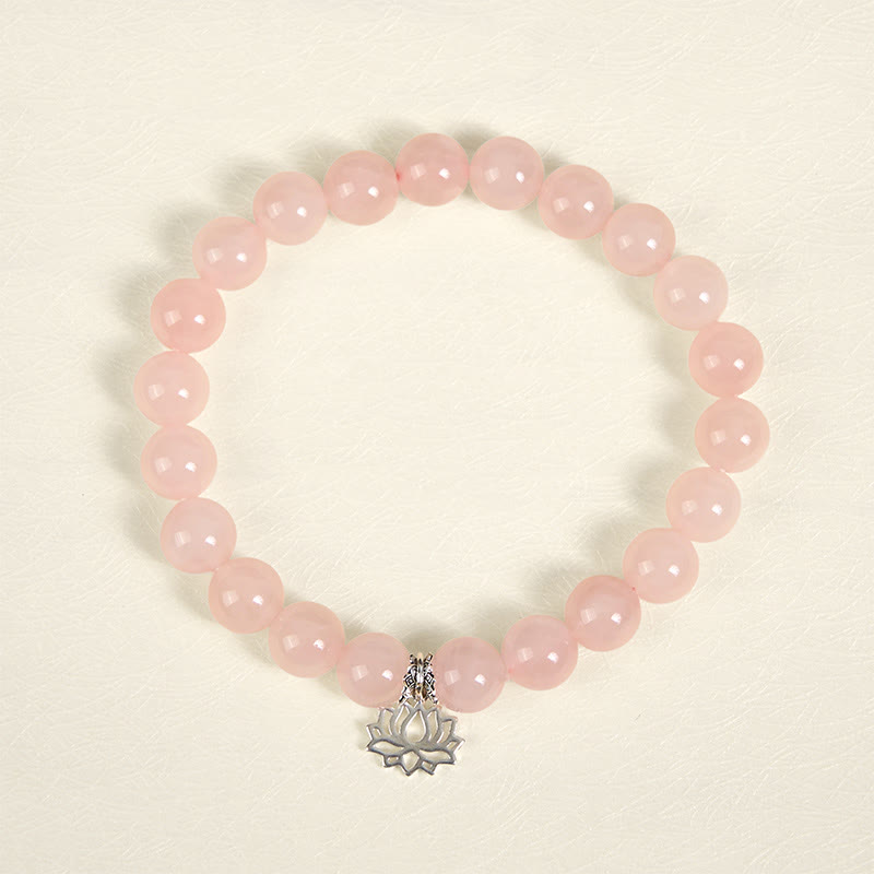 Pulsera relajante de cristal rosa natural con diseño de loto en plata de ley 925 con Buddha Stones - image 2