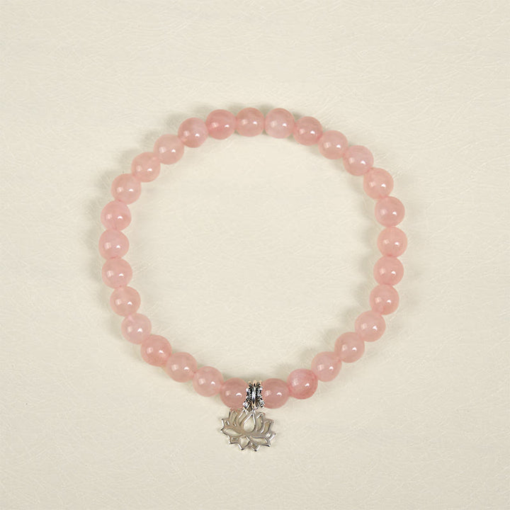 Pulsera relajante de cristal rosa natural con diseño de loto en plata de ley 925 con Buddha Stones - image 11