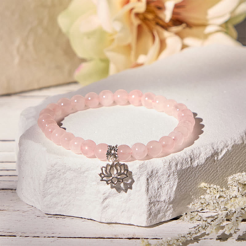 Pulsera relajante de cristal rosa natural con diseño de loto en plata de ley 925 con Buddha Stones - image 10