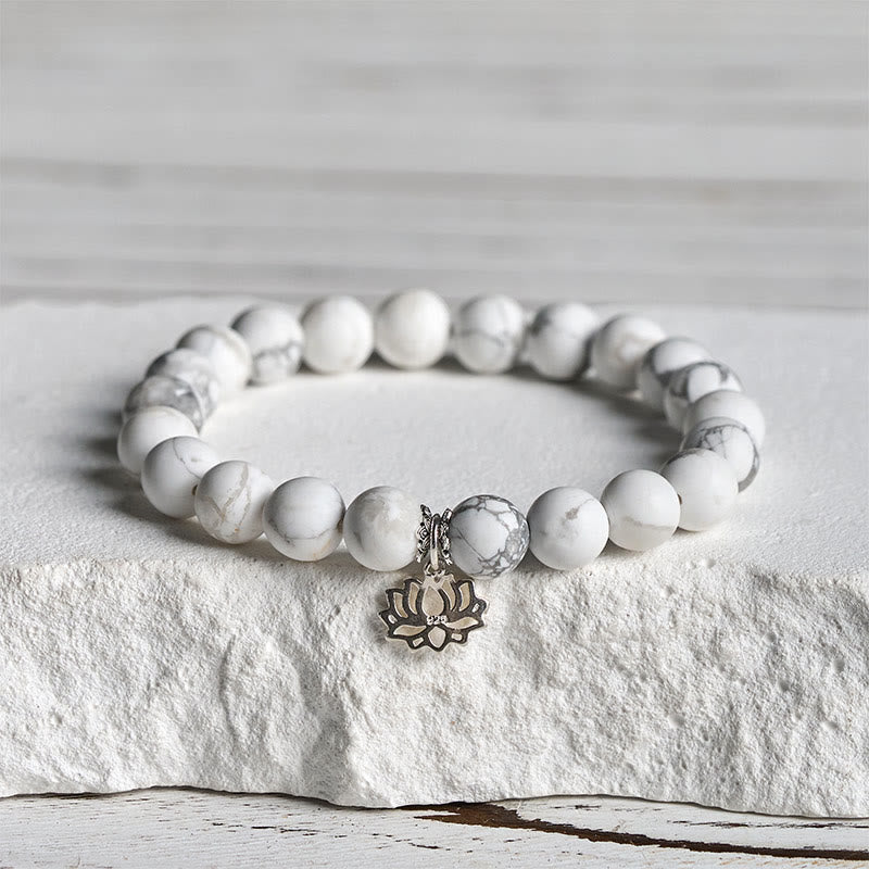 Pulsera de la riqueza con Buddha Stones en plata de ley 925 y diseño de loto con turquesa blanca natural - 20 centímetros - 8 mm - image 10
