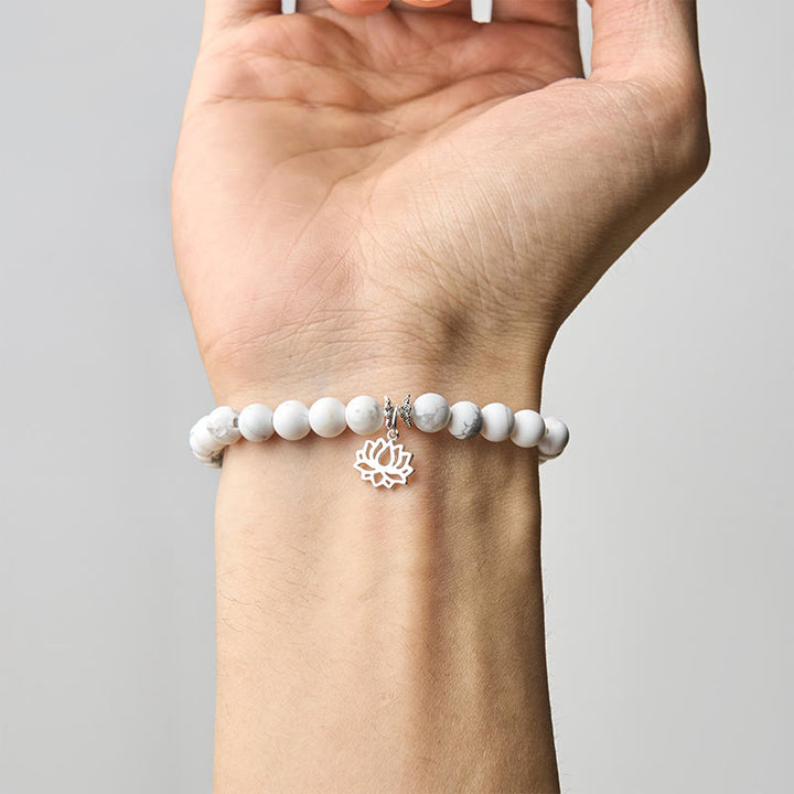 Pulsera de la riqueza con Buddha Stones en plata de ley 925 y diseño de loto con turquesa blanca natural - image 4