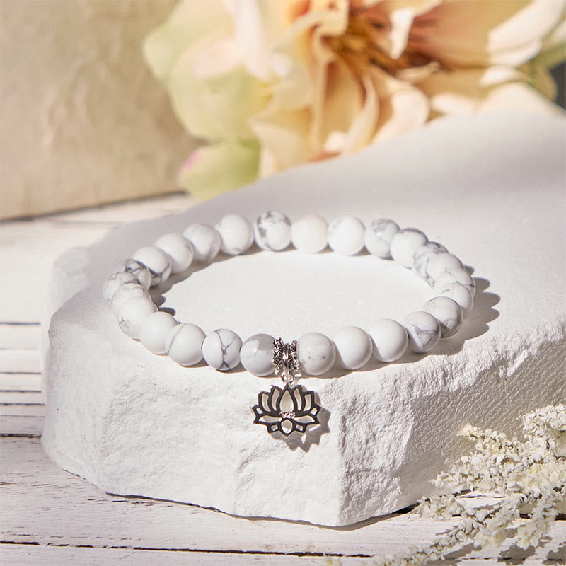 Pulsera de la riqueza con Buddha Stones en plata de ley 925 y diseño de loto con turquesa blanca natural - image 1