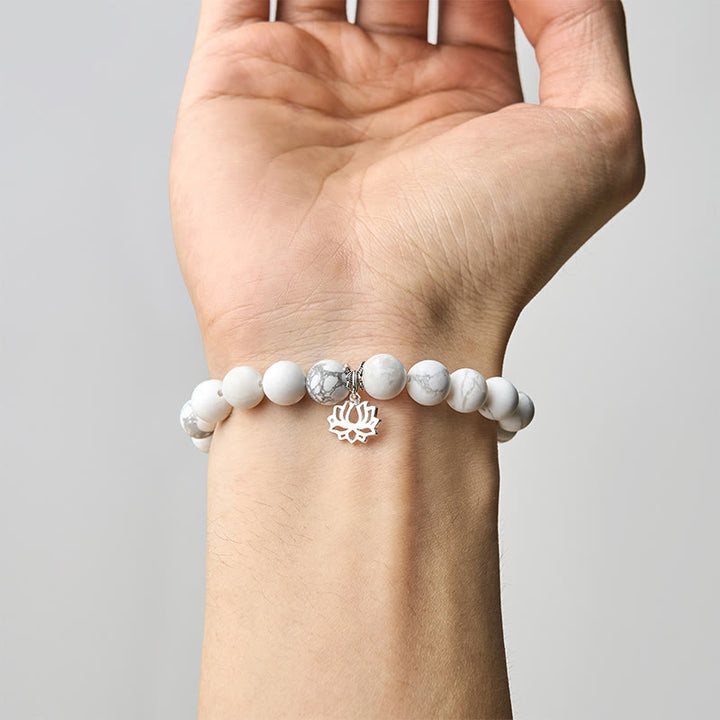 Pulsera de la riqueza con Buddha Stones en plata de ley 925 y diseño de loto con turquesa blanca natural - image 14