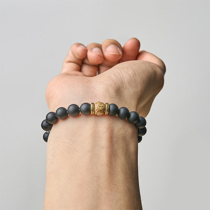 Pulsera de la fortuna con jaspe y ónix negro esmerilado natural de Buddha Stones - image 3