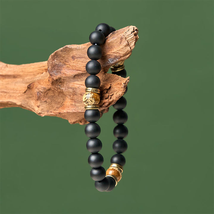 Pulsera de la fortuna con jaspe y ónix negro esmerilado natural de Buddha Stones - image 4