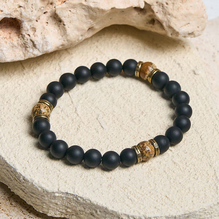 Pulsera de la fortuna con jaspe y ónix negro esmerilado natural de Buddha Stones - image 2
