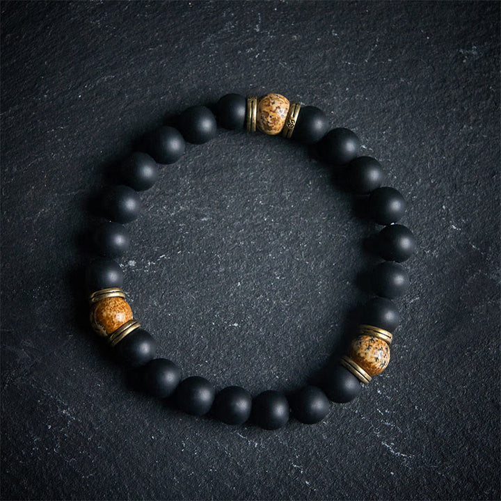 Pulsera de la fortuna con jaspe y ónix negro esmerilado natural de Buddha Stones - 17 centímetros - image 0