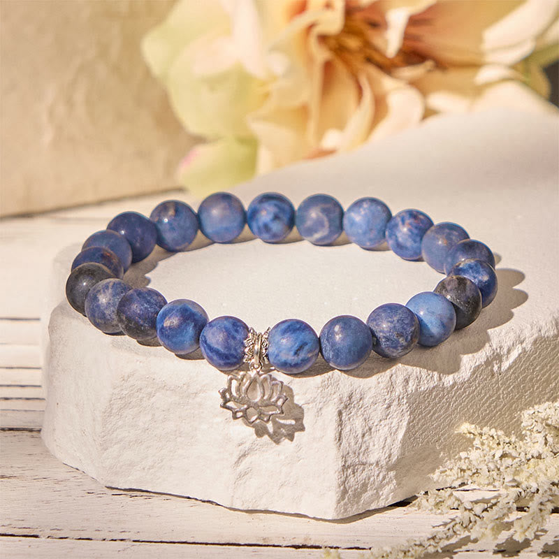 Pulsera de plata de ley 925 con Buddha Stones y diseño de loto, cuentas de sodalita natural y armonía positiva - 20 centímetros - image 0