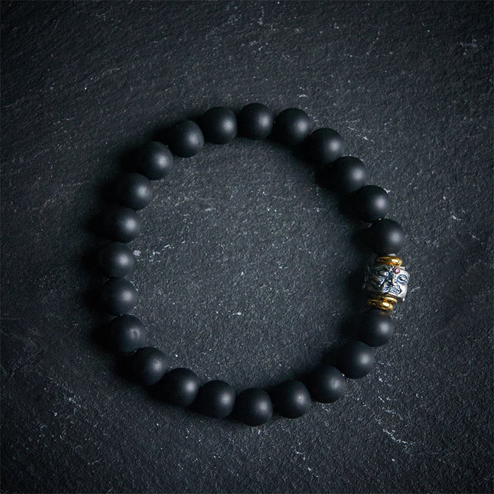 Pulsera de soporte con cara de Buda de ónix negro esmerilado natural con Buddha Stones de Buda - 20 centímetros - image 0