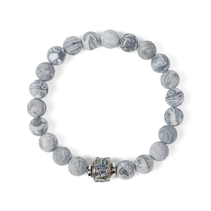 Pulsera de jaspe gris esmerilado natural con Buddha Stones y protección curativa para el rostro de Buda - image 6