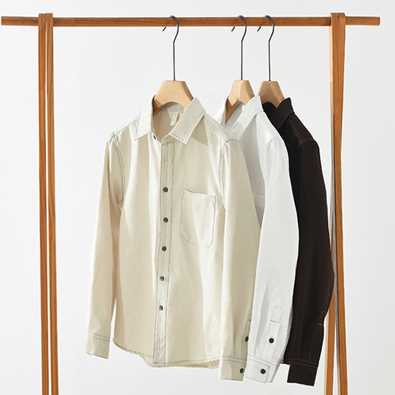 Camisa lisa de manga larga con botones y bolsillos de Buddha Stones Commute para hombre - image 17