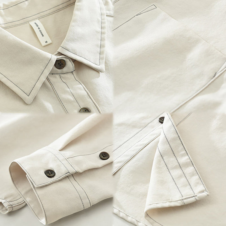 Camisa lisa de manga larga con botones y bolsillos de Buddha Stones Commute para hombre - image 15