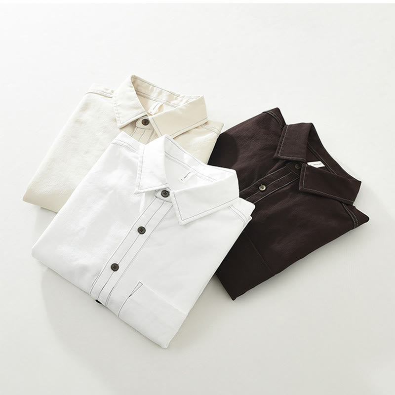 Camisa lisa de manga larga con botones y bolsillos de Buddha Stones Commute para hombre - image 16