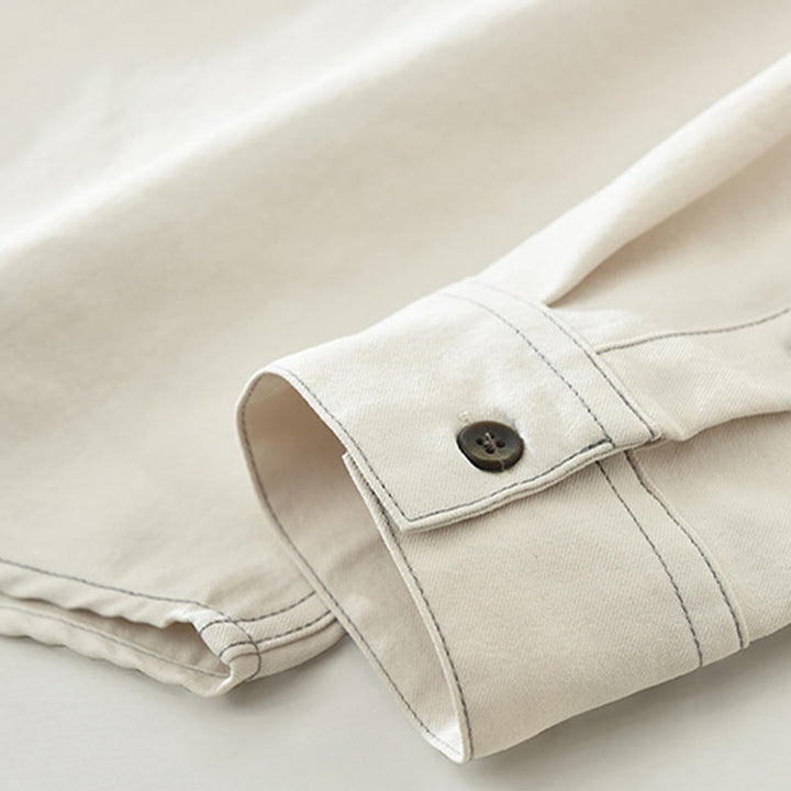 Camisa lisa de manga larga con botones y bolsillos de Buddha Stones Commute para hombre - image 11