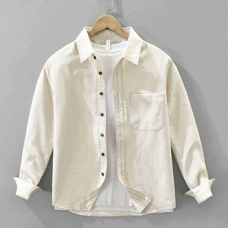 Camisa lisa de manga larga con botones y bolsillos de Buddha Stones Commute para hombre - Beige - US/UK/AU42, EU52 (3XL) - image 4
