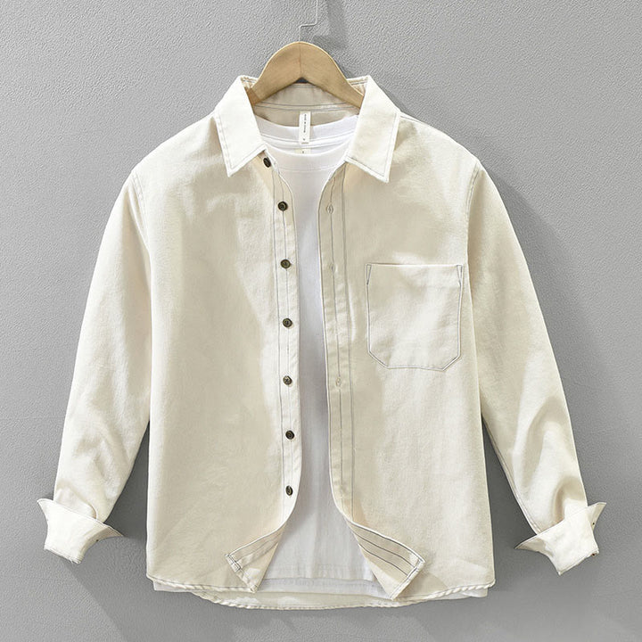 Camisa lisa de manga larga con botones y bolsillos de Buddha Stones Commute para hombre - Beige - US/UK/AU42, EU52 (3XL) - image 4