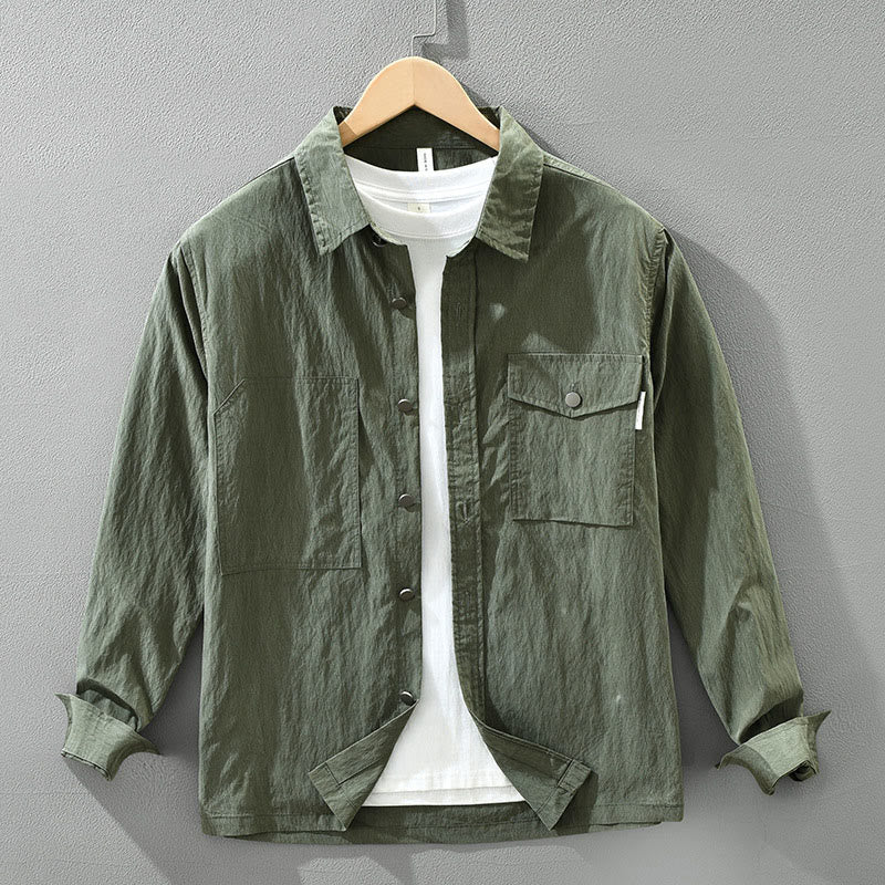 Camisa de hombre de manga larga con botones y diseño sencillo con bolsillos , de Buddha Stones Daily - Verde oscuro - US/UK/AU42, EU52 (3XL) - image 0