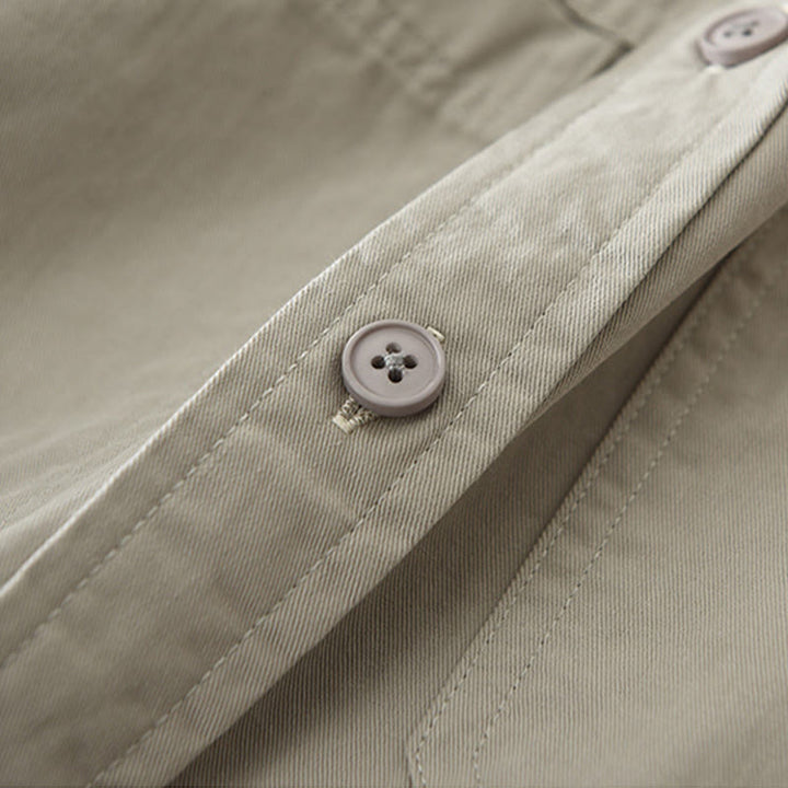 Camisa de algodón puro de manga larga para hombre con diseño de botones lisos y bolsillos de Buddha Stones Daily - image 7
