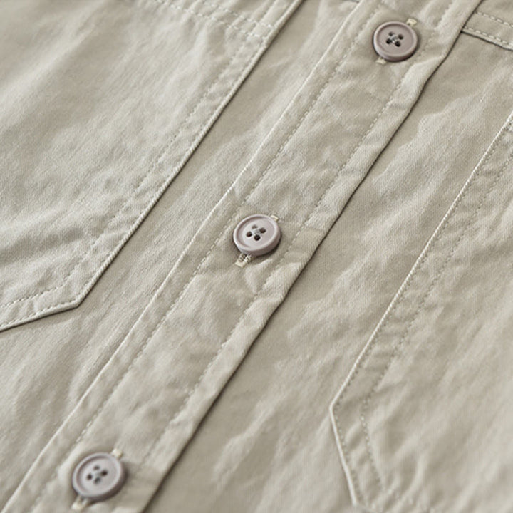 Camisa de algodón puro de manga larga para hombre con diseño de botones lisos y bolsillos de Buddha Stones Daily - image 6