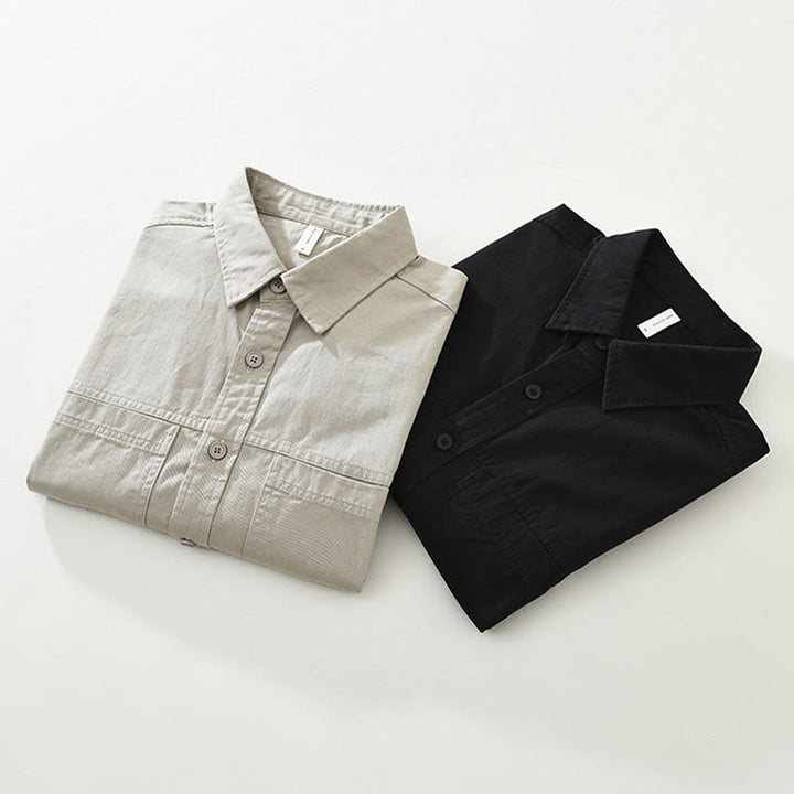 Camisa de algodón puro de manga larga para hombre con diseño de botones lisos y bolsillos de Buddha Stones Daily - image 16