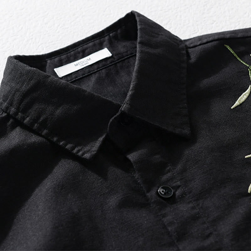 Camisa de lino y algodón de manga larga para hombre con bordado de Buddha Stones - image 1