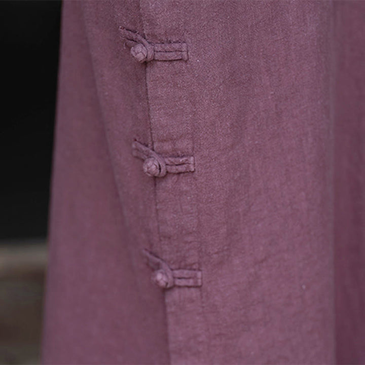 Vestido midi de lino y algodón con diseño chino de rana, manga larga y bolsillos, con estampado de Buddha Stones otoñales - image 15