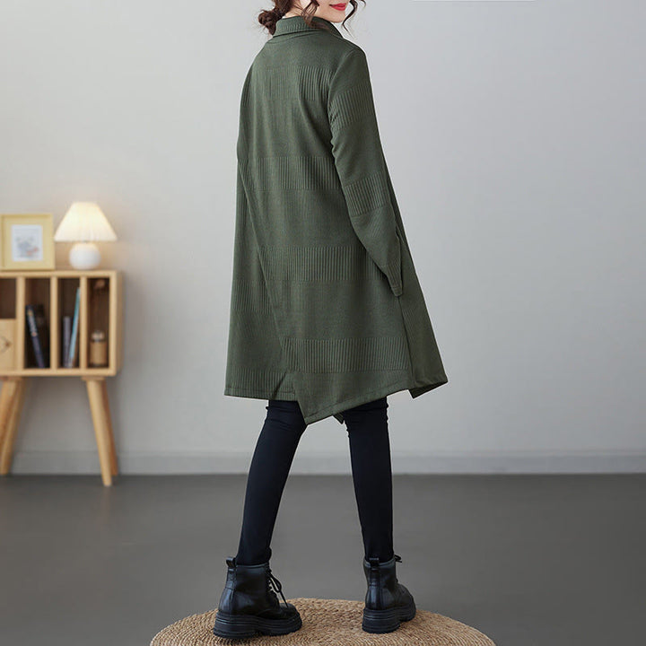 Vestido midi de invierno con diseño de dobladillo irregular, cuello alto, manga larga y bolsillos de Buddha Stones - image 1