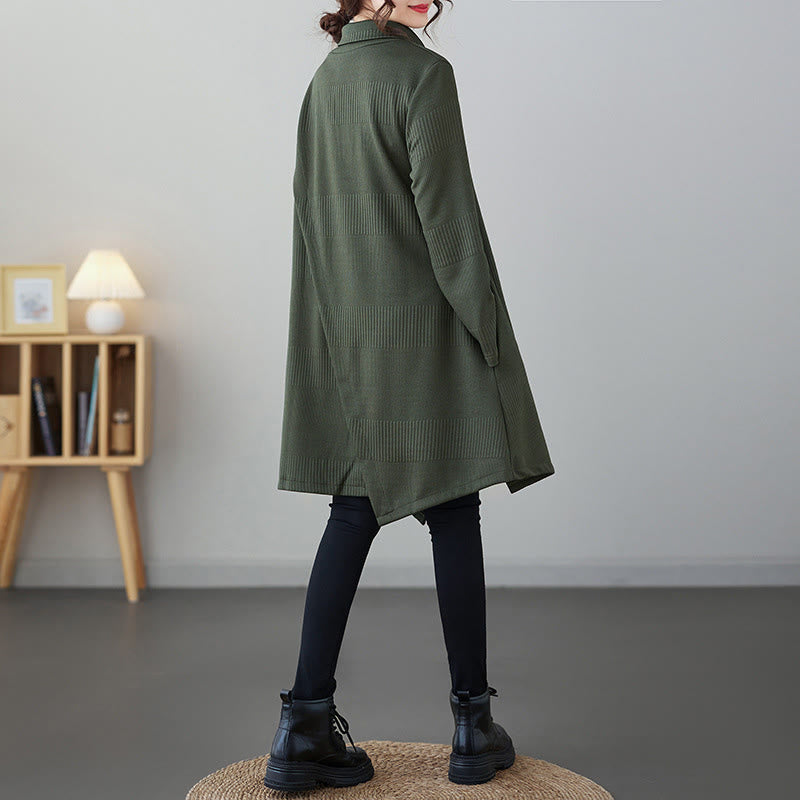 Vestido midi de manga larga con cuello alto y diseño irregular de Buddha Stones para invierno, con bolsillos. - image 1